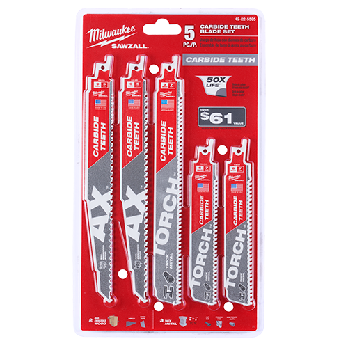 SAWZALL® Carbide Demolition Wood and Metal Cutting Reciprocating Saw Blade Set (5-Piece)