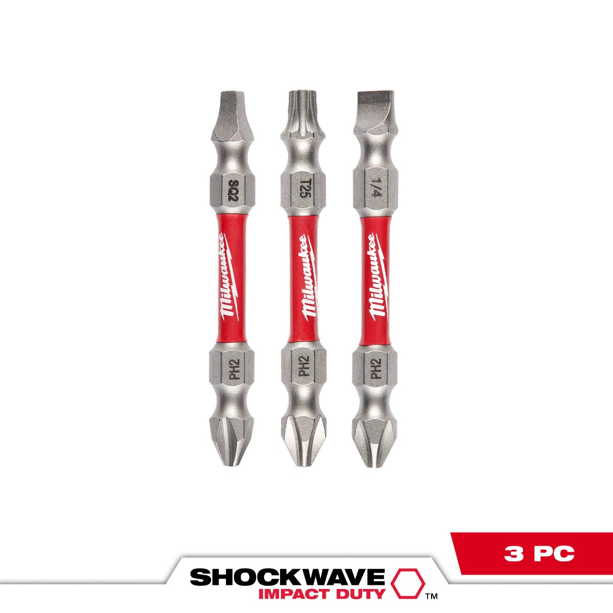SHOCKWAVE Impact Duty™ PH2/SQ2/T25 Double Ended Bits 3PC