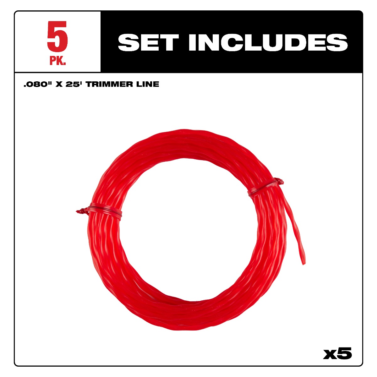 Milwaukee .080" x 25’ (5 pk) Pre-Cut Twisted Trimmer Line