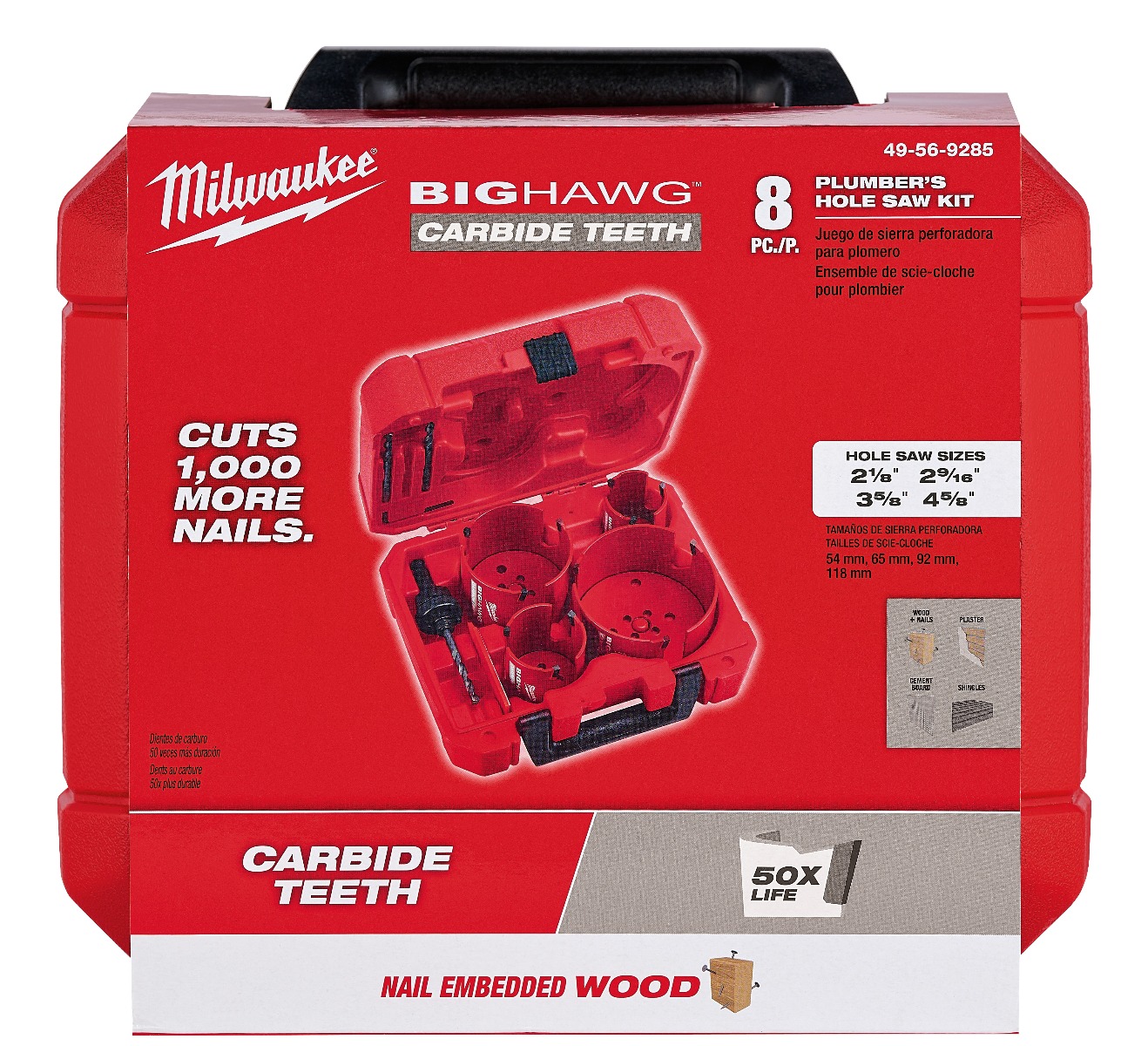 Milwaukee 8 PC BIG HAWG™ Carbide Teeth Plumber's Hole Saw Kit