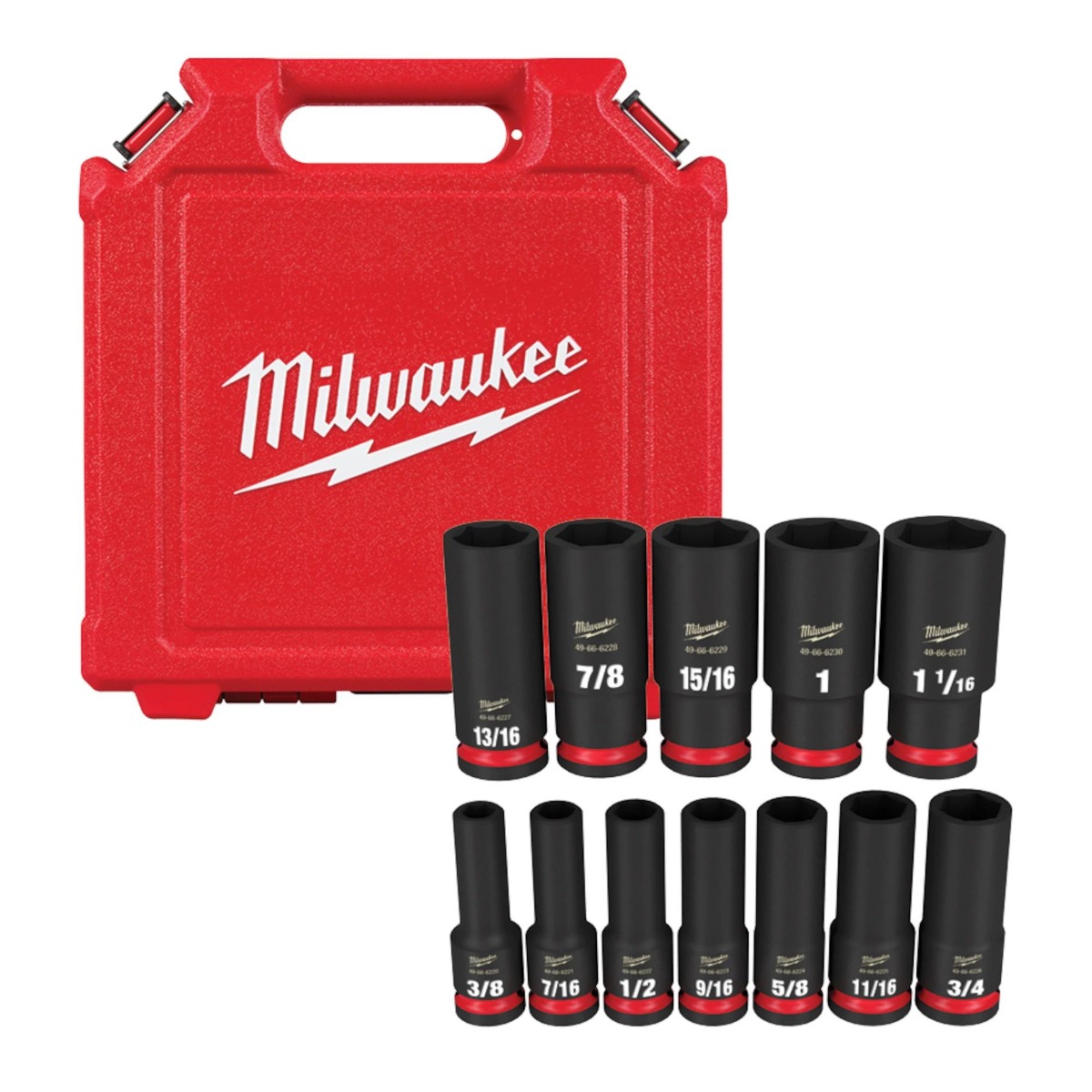 12PCSHOCKWAVE Impact Duty™ 1/2" Drive SAE Deep 6 Point Socket Set
