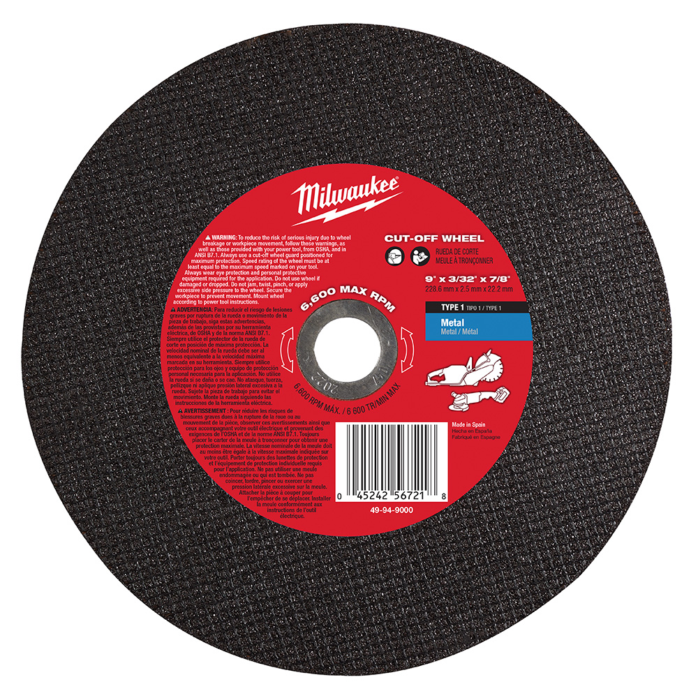 9 in. X 3/32 in. X 7/8 in. Metal Cut-Off Wheel