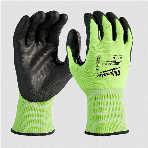 High Visibility Cut Level 3 Polyurethane Dipped Gloves - Size Medium - 12 Pack