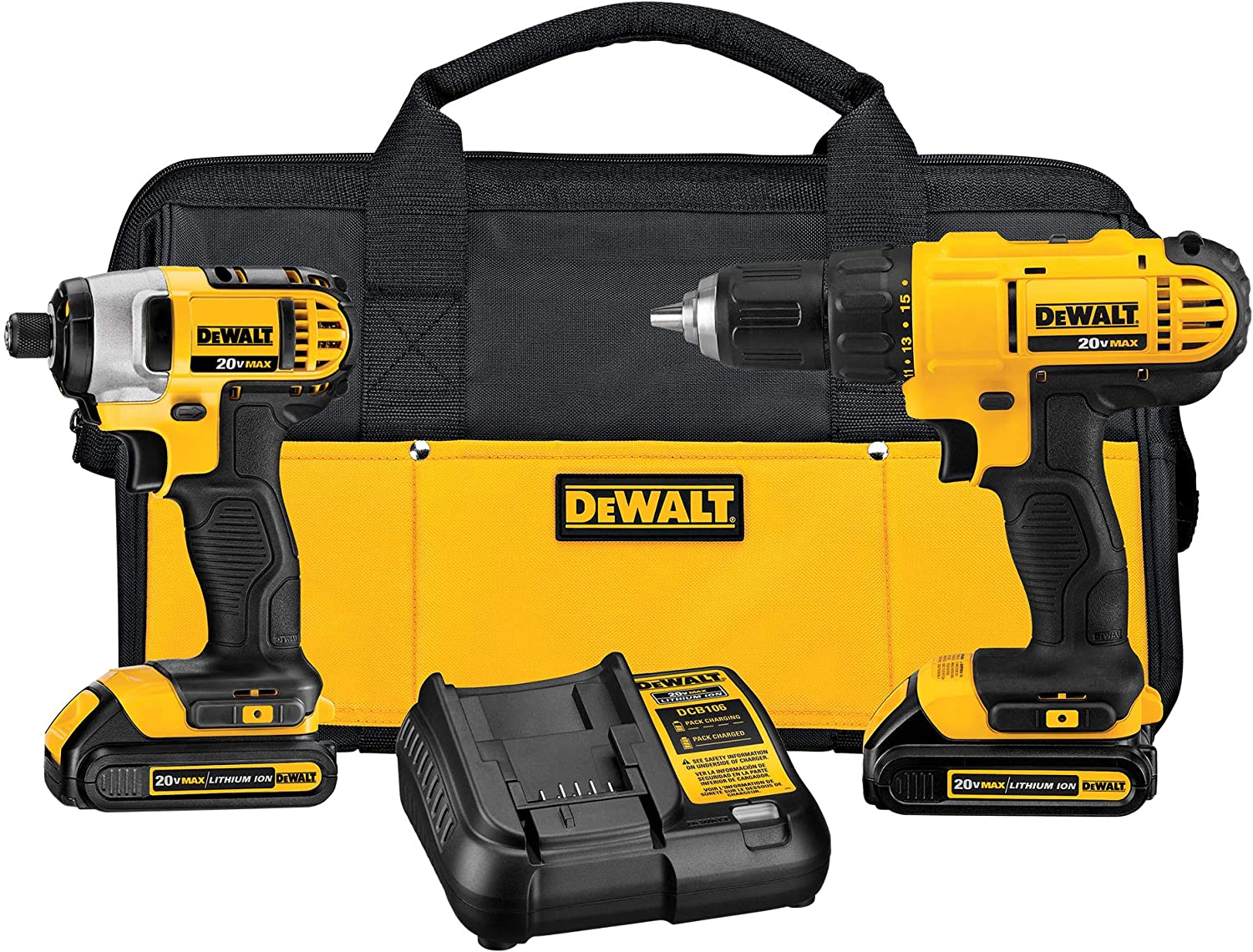 DEWALT 2 Tools 20 Volt Lithium-ion Cordless Combo Kit, with Bonus Battery