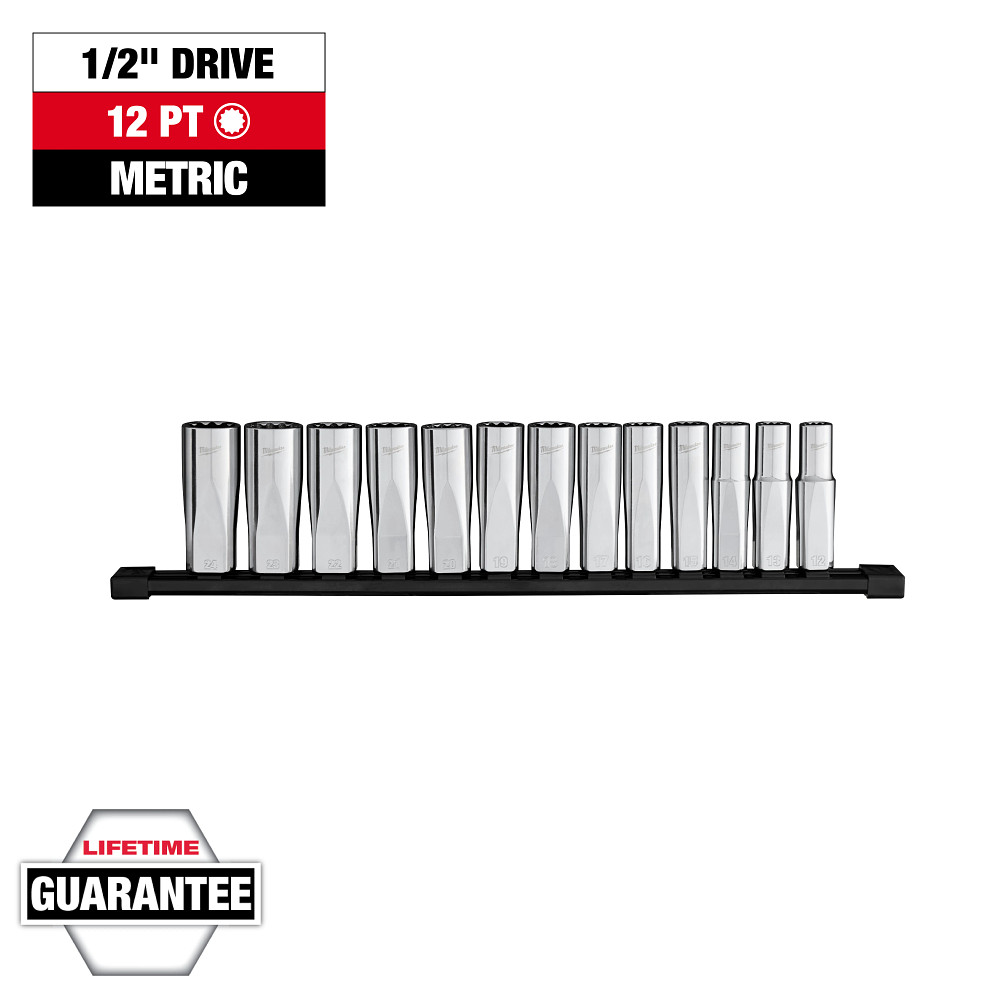 13pc 1/2” Drive 12-Point Deep Well Metric Socket Set