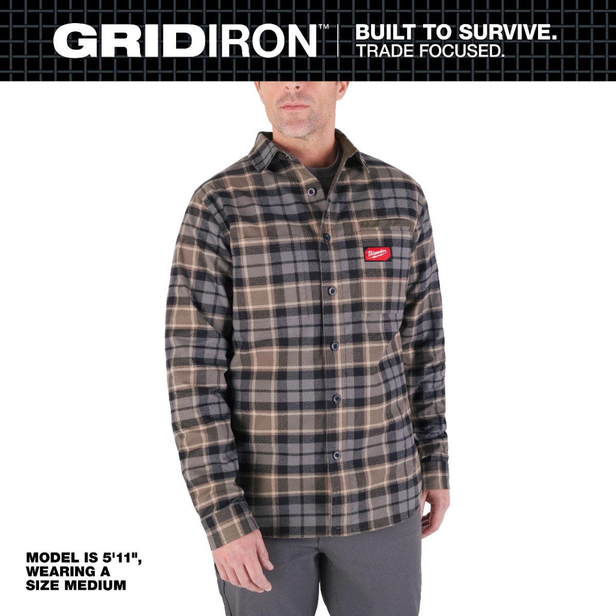 GRAY GRIDIRON™ Flannel Shirt - Large