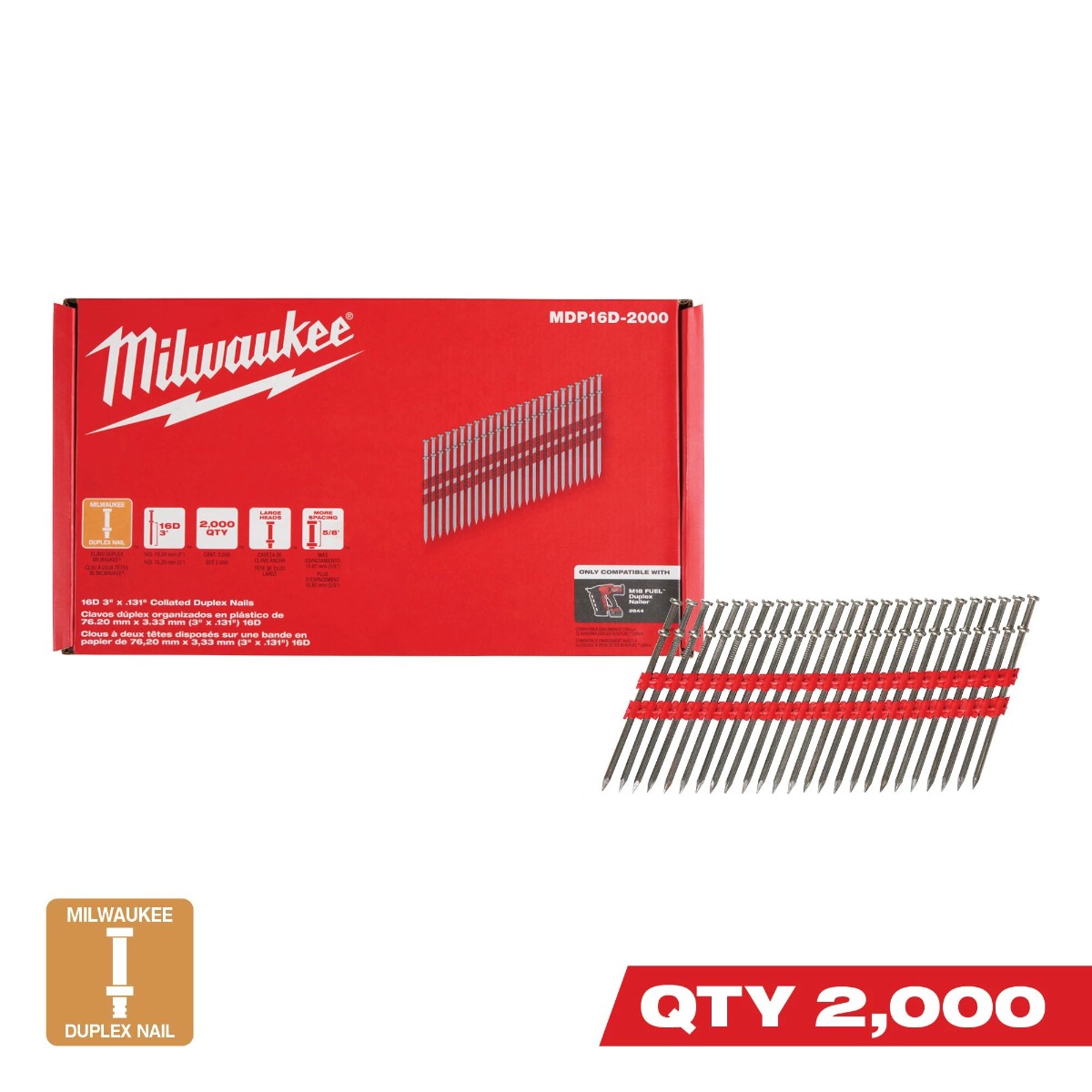 Milwaukee® 16D 3” x .131” Collated Duplex Nails